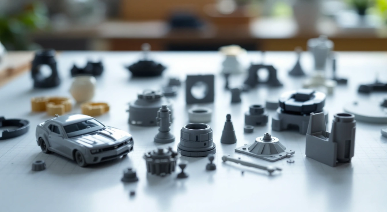 Small unbranded plastic display pieces on a clean work mat