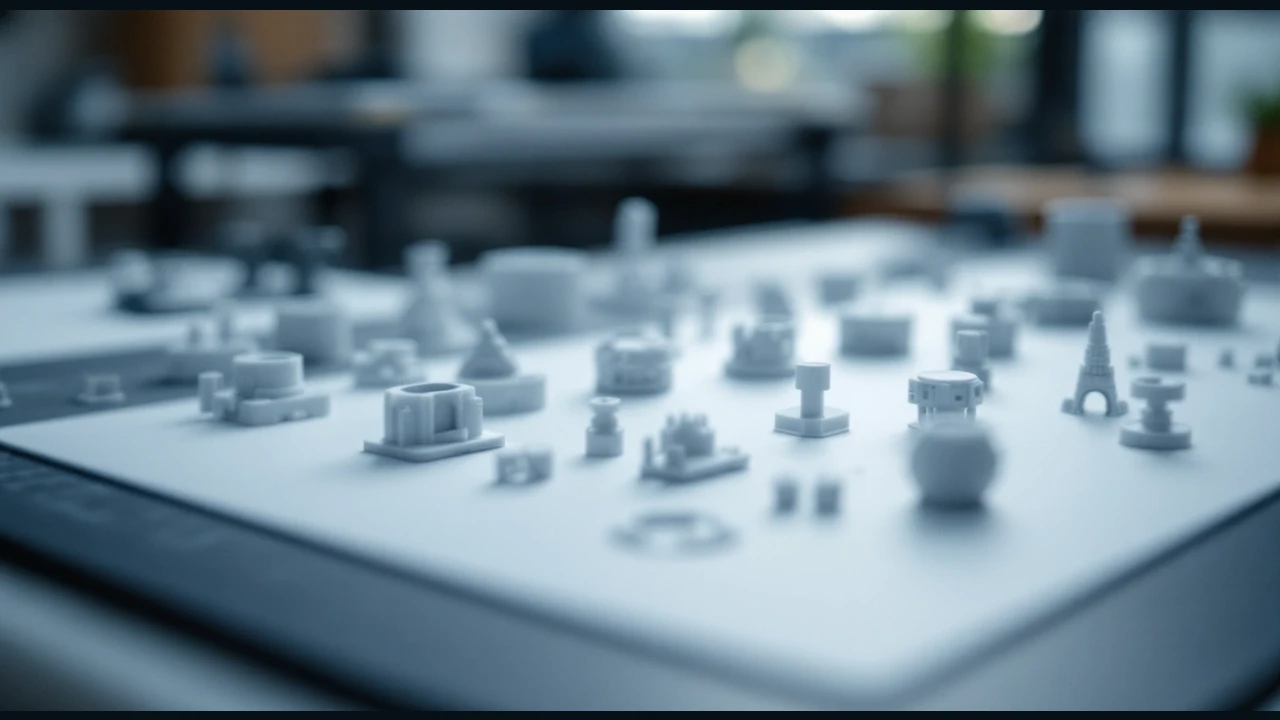 Rows of small printed shapes on a work surface.
